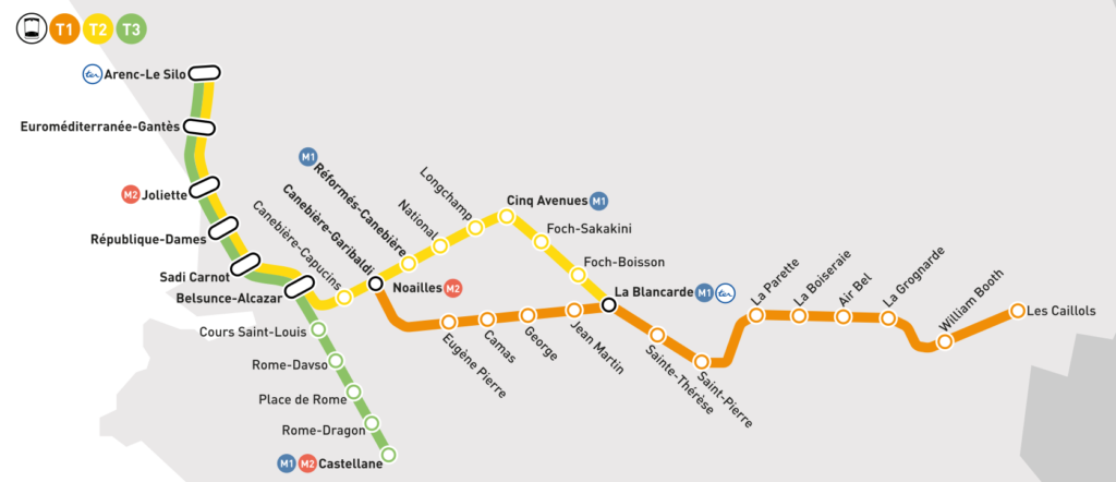 carte du réseau de tram de Marseille 